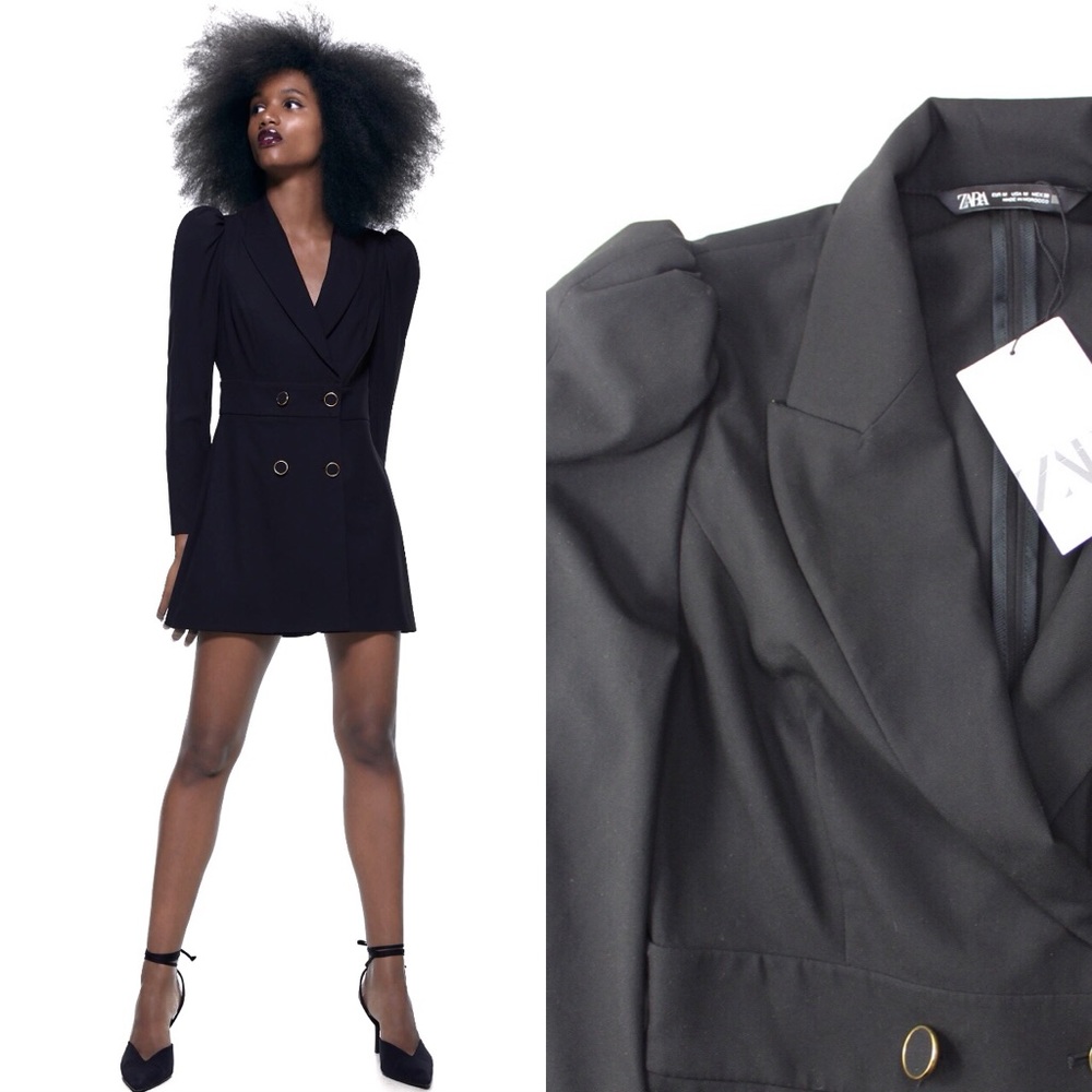 Zara NWT Black & Gold Buttoned Blazer Jumpsuit M